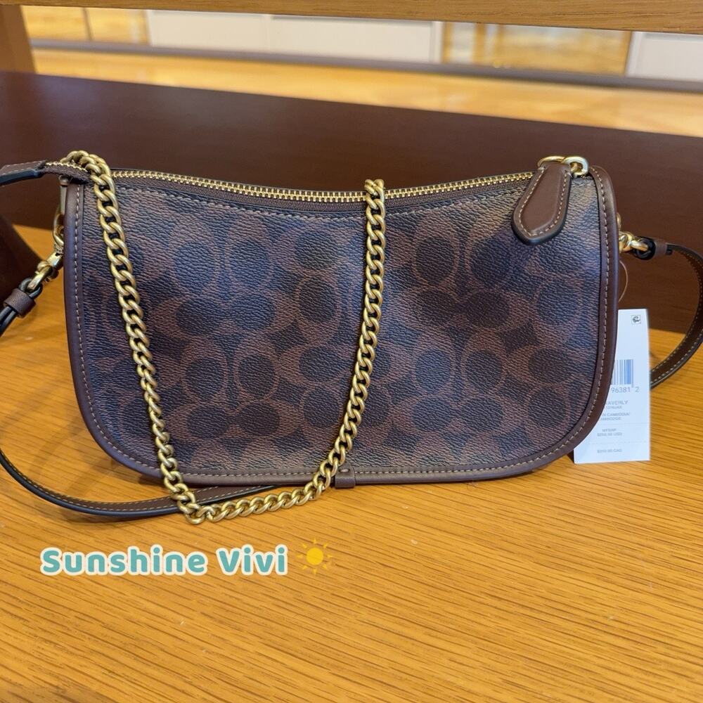 NWT COACH Waverly Bag Signature Canvas Shoulder Bag CCC38 Brass/Maple